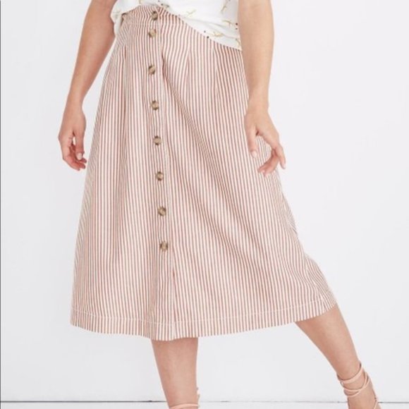 Madewell Dresses & Skirts - Madewell Burnt Clay Alby Stripe Patio Button-Front Midi Skirt, Size 8